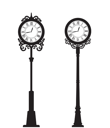 Vector illustration of two street clock. Decoration clock on white background