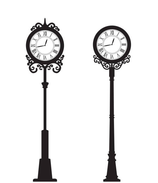 Vector street clock Vector illustration of two street clock. Decoration clock on white background clock borders stock illustrations