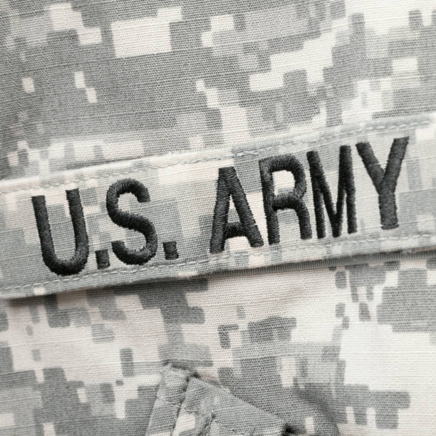 istock Close up studio shot of U.S. ARMY chest patch on solders uniform 674775416