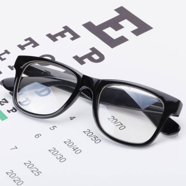 istock Table for eyesight test with neat glasses over it - close up studio shot 674778828