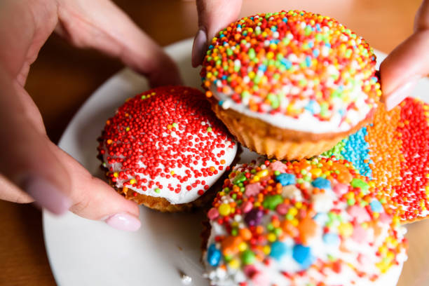 Holiday cupcakes with raisins on the plate