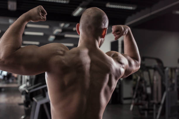 istock Back muscles of a man at gym 674786824