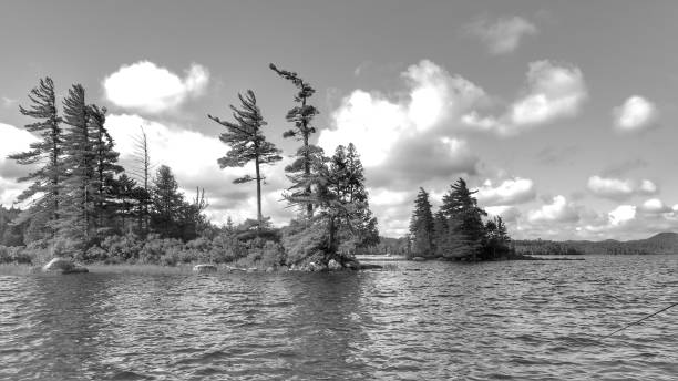 istock Adirondack Mountain Lake Landscape, B&W, New York State 674827656