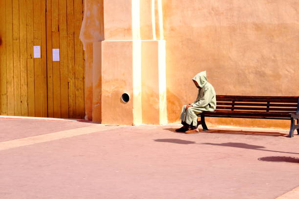 Marrakesh, Morocco - Feb 28th, 2017: A man waiting bus