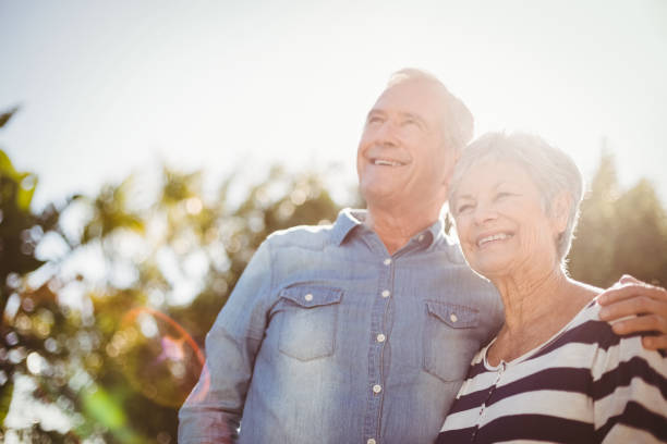 Front view of happy senior couple
