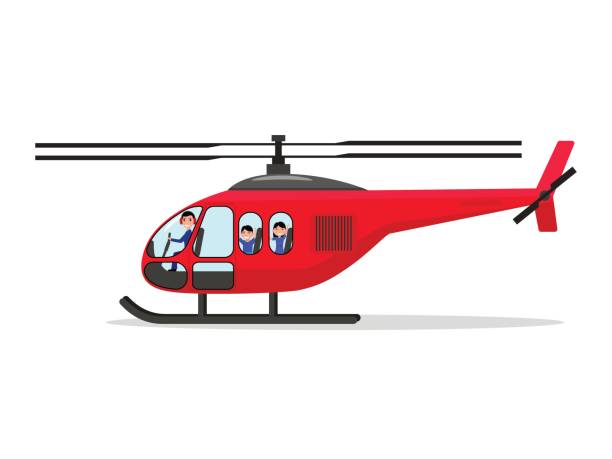 Vector cartoon helicopter with passengers pilot Vector illustration of a cartoon helicopter with passengers and a pilot. Isolated white background. Flat design. helicopter free drawing stock illustrations