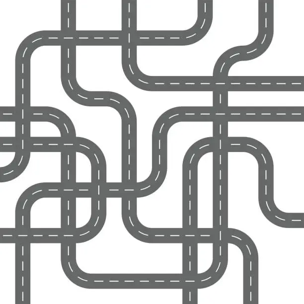 Vector illustration of Grey Asphalt Roads making Concrete Spaghetti Streets