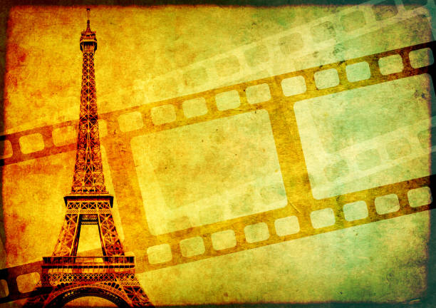 Grunge background with retro filmstrips and paper texture