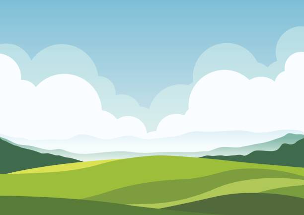 nature landscape background, cuted flat design nature landscape background, cuted flat design landscape scenery stock illustrations