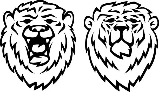 Vector illustration of Two lion heads