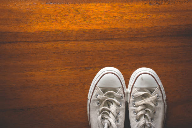 istock Top view Old vintage sneakers 674884772