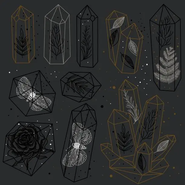 Vector illustration of Gems, crystals line art vector