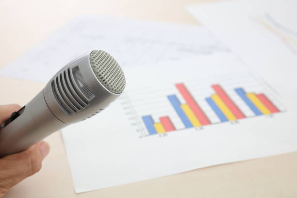 istock Close up old microphone in conference room 674889128