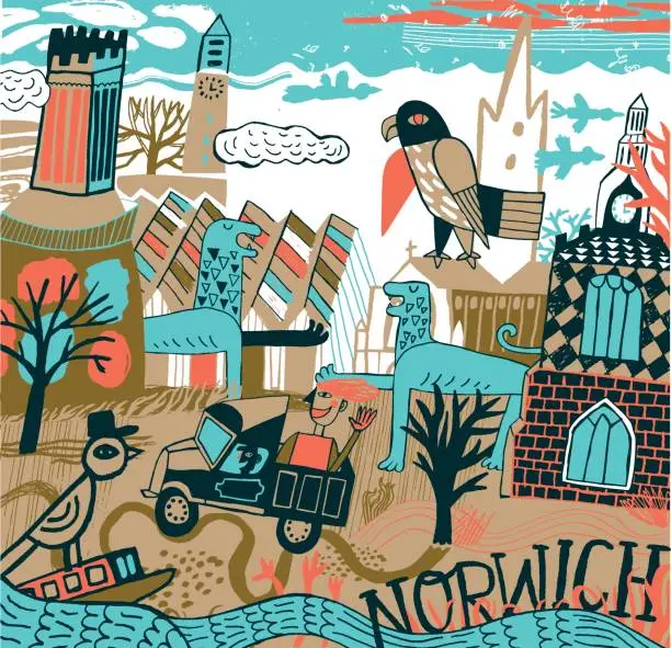 Vector illustration of Norwich in Norfolk United Kingdom