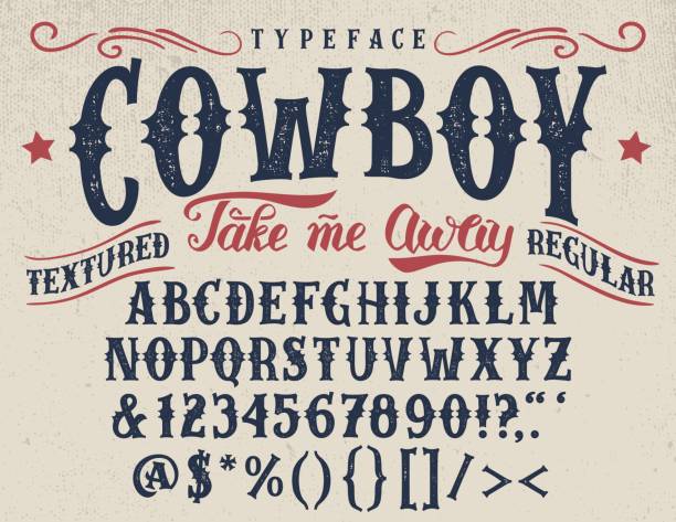 ilustrações de stock, clip art, desenhos animados e ícones de cowboy handcrafted retro textured typeface - rustic