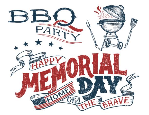 Memorial Day Greeting Card Barbecue Invitation Stock Illustration - Download Image Now - US Memorial Day, Barbecue - Social Gathering, Barbecue Grill - iStock