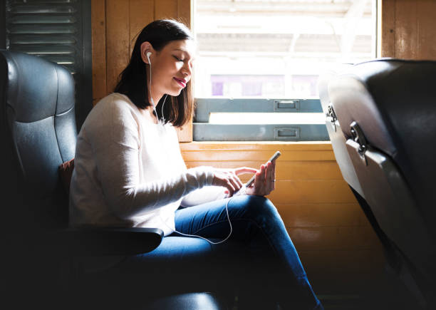 istock Asian Lady Traveling Commute Train Concept 674899682