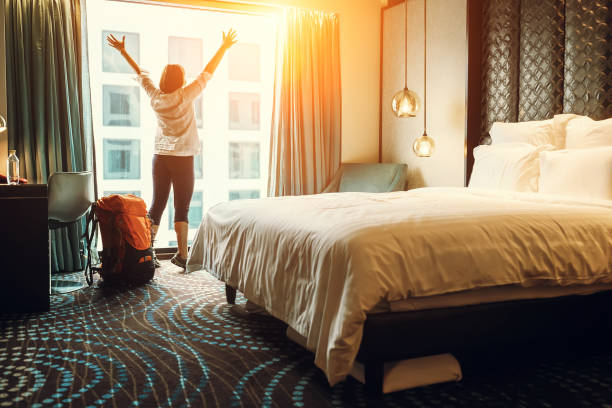 istock Happy backpacker traveller stay in high quality hotel 674909778