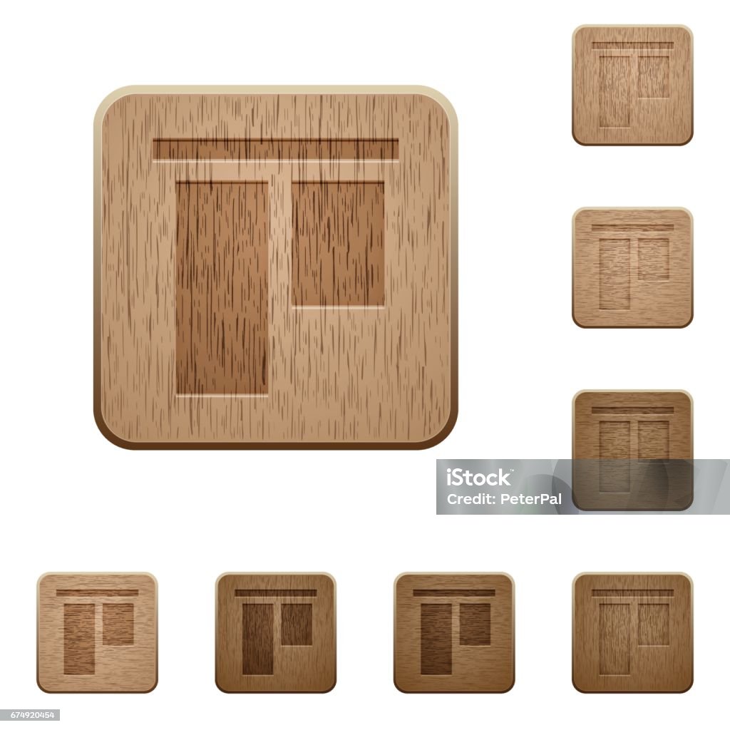 Align to top wooden buttons Set of carved wooden Align to top buttons in 8 variations. Above stock vector