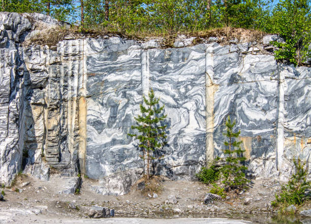 Marble quarry and rocks in the Republic of Karelia. stock photo