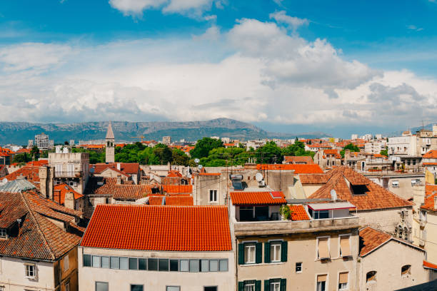 Split, old town, Croatia. View from the tower-bell tower to the whole city from above.