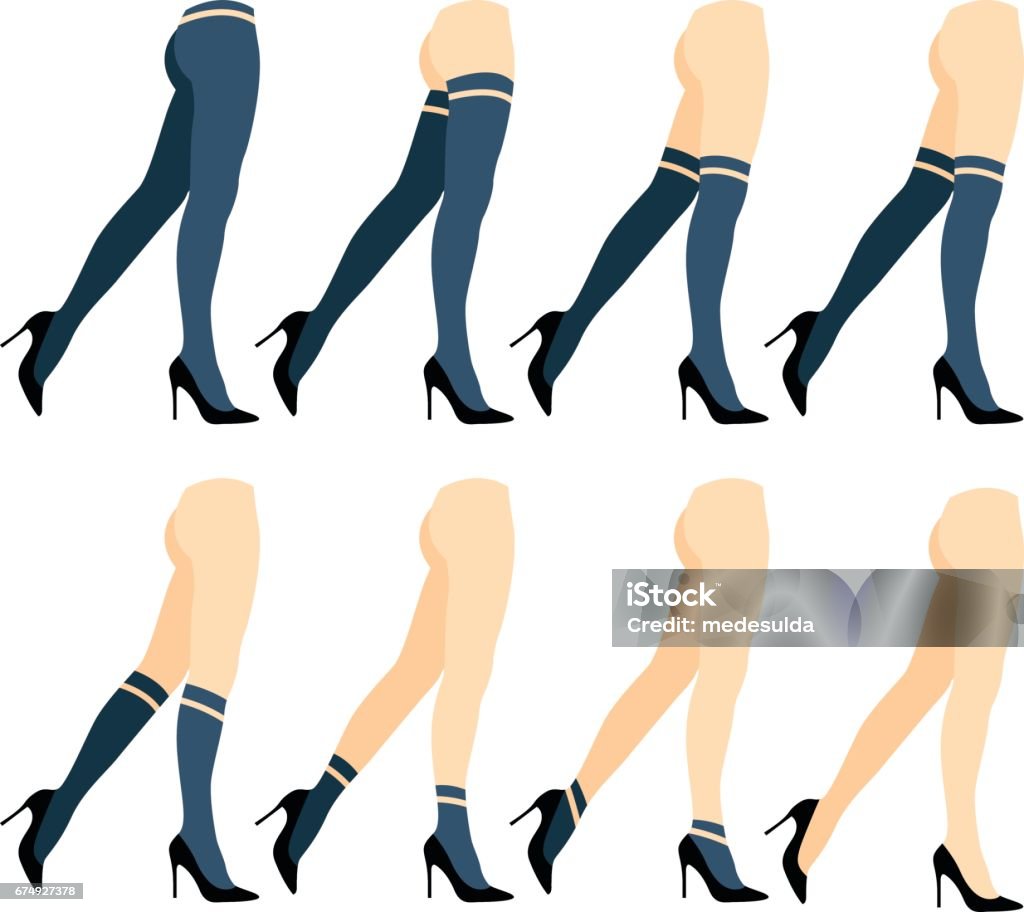 Socks Different types of socks on woman legs. High Heels stock vector