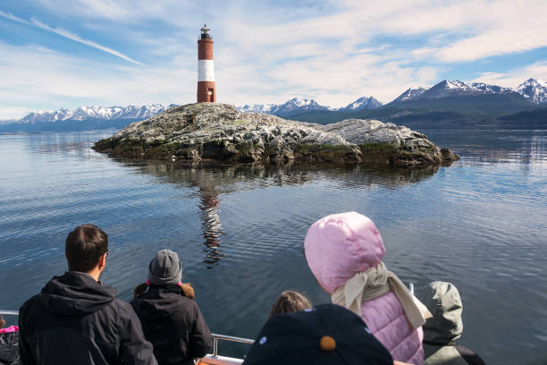 Tourist Lighthouse Les eclaireurs in Beagle Channel near Ushuaia Ushuaia, Argentina - October 28, 2016: Tourist Lighthouse Les eclaireurs in Beagle Channel near Ushuaia les eclaireurs lighthouse photos stock pictures, royalty-free photos & images