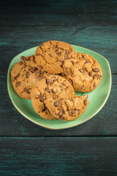 istock A teal plate of chocolate chips cookies with copyspace 674951682