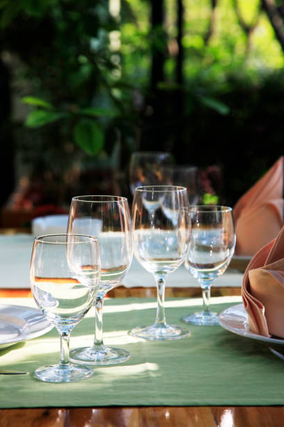 istock served table at restaurant in garden 674952168