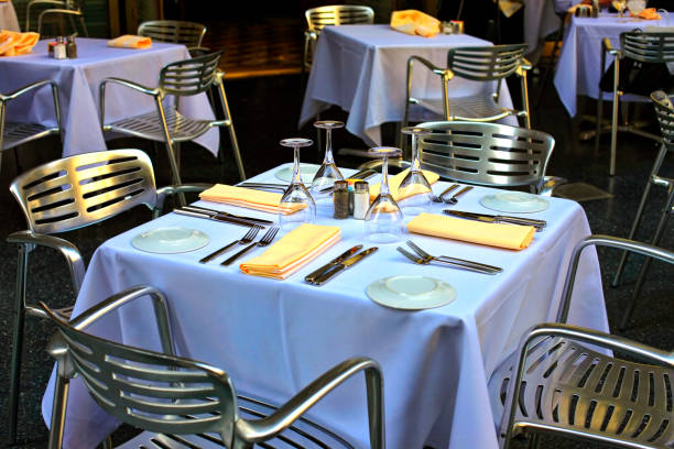 istock Empty set of glass and plates at restaurant 674952412