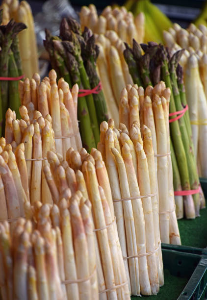istock Bundle of fresh white and green asparagus 674960304