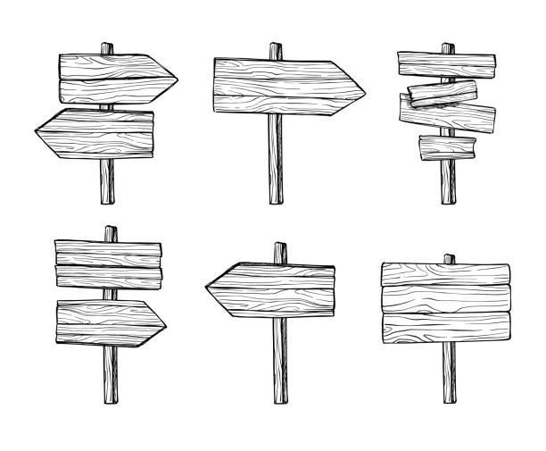 Hand drawn vector illustrations. Wooden signposts and sign boards. Wood arrows and planks. Perfect for websites, cards, posters, prints, blogs, advertising Hand drawn vector illustrations. Wooden signposts and sign boards. Wood arrows and planks. Perfect for websites, cards, posters, prints, blogs, advertising arrowwood stock illustrations