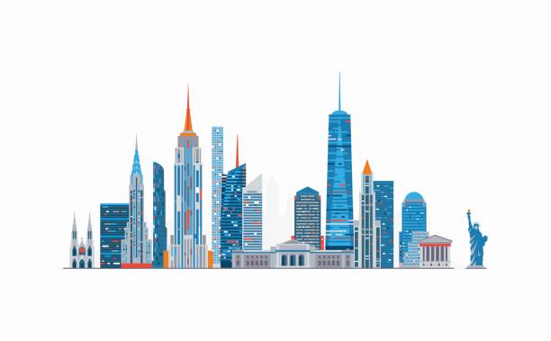 New York abstract skyline Vector graphics, flat city illustration eps 10 bank financial building silhouettes stock illustrations
