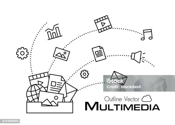 Boîtier Multimedia Style De Contour Vecteurs libres de droits et plus d'images vectorielles de Multimédia - Multimédia, Icône, Variété