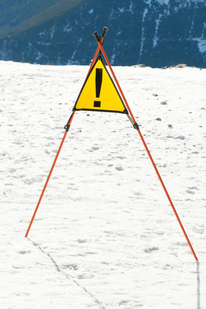 istock Warning sign at a slope of a ski resort 674970204