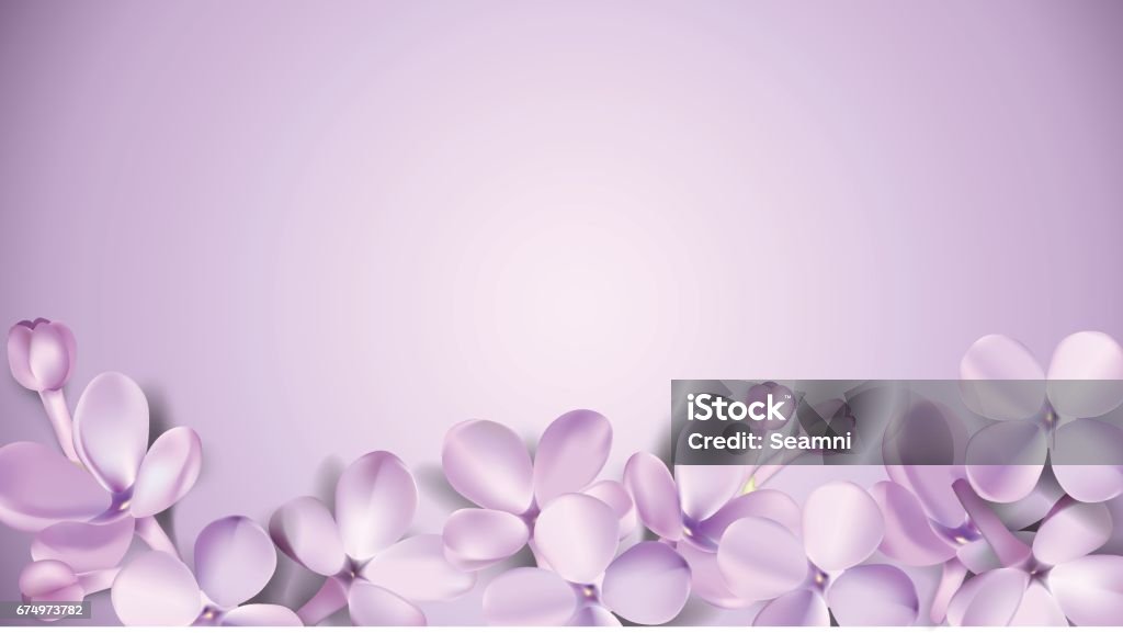 Pastel background with lilac flowers. Soft pastel color floral 3d illustration on violet background. Purple Lilac flowers and petals watercolor style vector illustration template with place for text Lilac stock vector