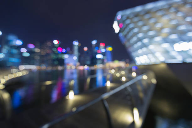 istock Night blurred bokeh light Sigapore central business downtown 674977296