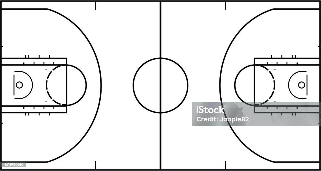 Basketballplatz isoliert auf weißem Hintergrund. Ansicht von oben-Vektor-Illustration. - Lizenzfrei Basketball Vektorgrafik