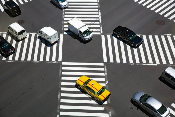 istock Look at the crosswalk of the scrambled intersection from above 674985282