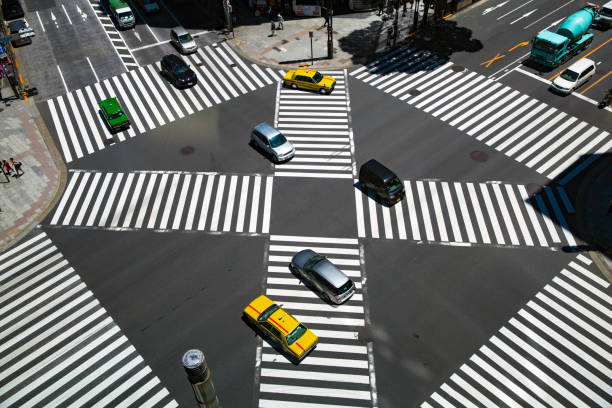 istock Look at the crosswalk of the scrambled intersection from above 674985284