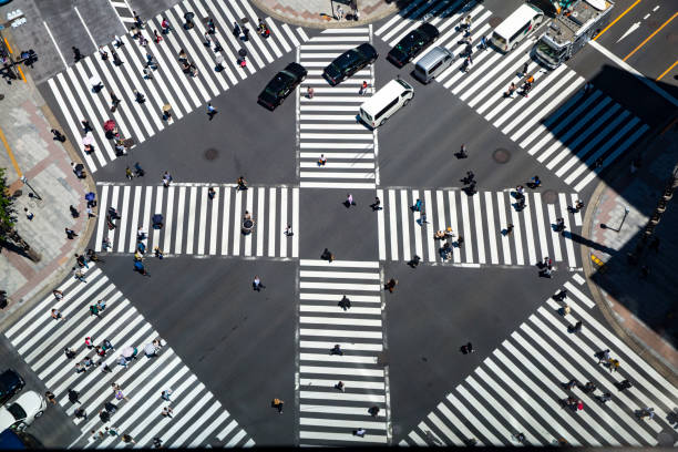 istock Look at the crosswalk of the scrambled intersection from above 674985428
