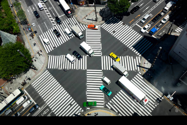 istock Look at the crosswalk of the scrambled intersection from above 674985438
