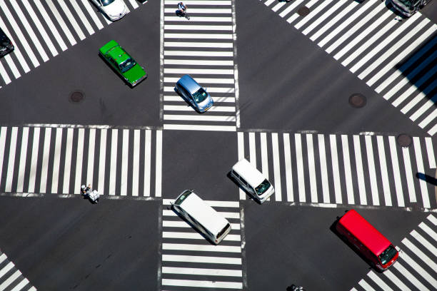 istock Look at the crosswalk of the scrambled intersection from above 674987608