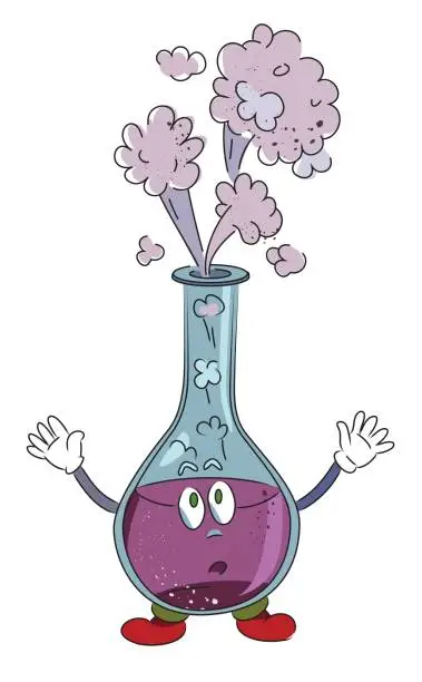 Vector illustration of Cartoon image of chemical reaction