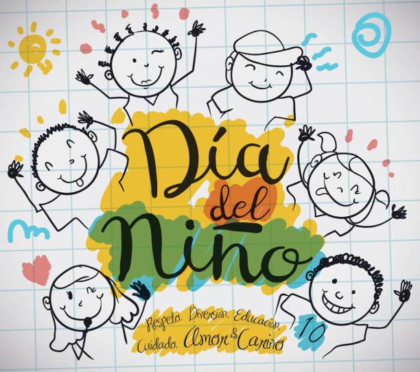 Ilustración de Hoja De Papel Con Niños Dibujo Para El Día De Los Niños  Españoles y más Vectores Libres de Derechos de Día del niño - iStock
