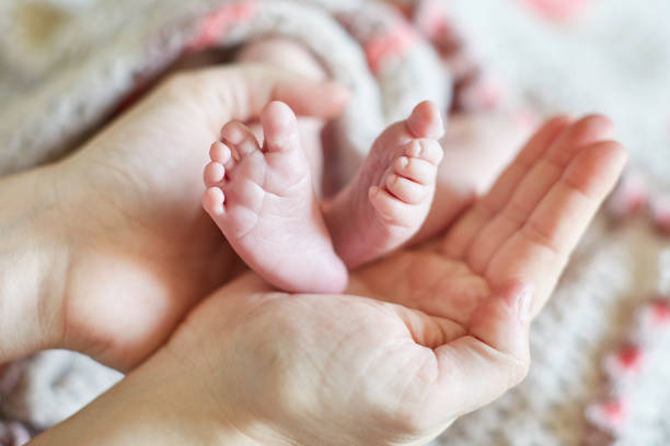 istock Mother holding newborn baby's feet in her hands 675017410