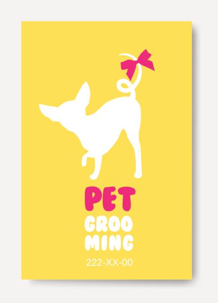 Poster template with dog silhouette. Pet grooming icon. Dog hair vector art illustration