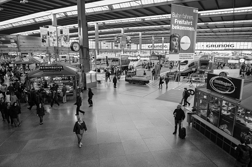 The Munich Hauptbahnhof is the main railway station of the city of Munich, Germany. Receives about 450 000 passengers per day, was inaugurated in 1848. Germany April 29, 2017