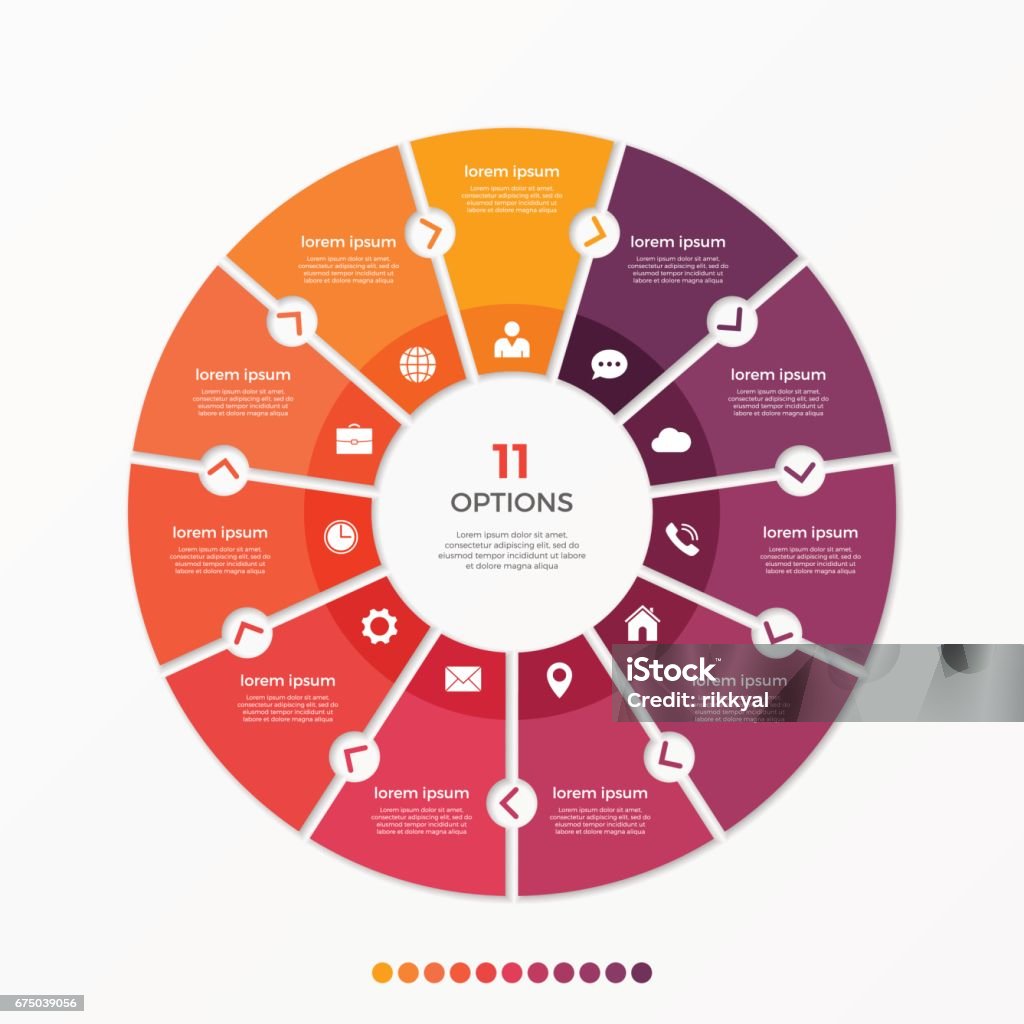 Circle chart infographic template with 11 options Circle chart infographic template with 11 options for presentations, advertising, layouts, annual reports. Vector illustration. Number 11 stock vector