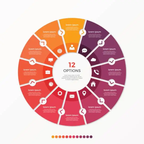 Vector illustration of Circle chart infographic template with 12 options